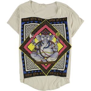 Title Unknown Womens Buddha Elephant Graphic T-Shirt, Beige, XS, DM